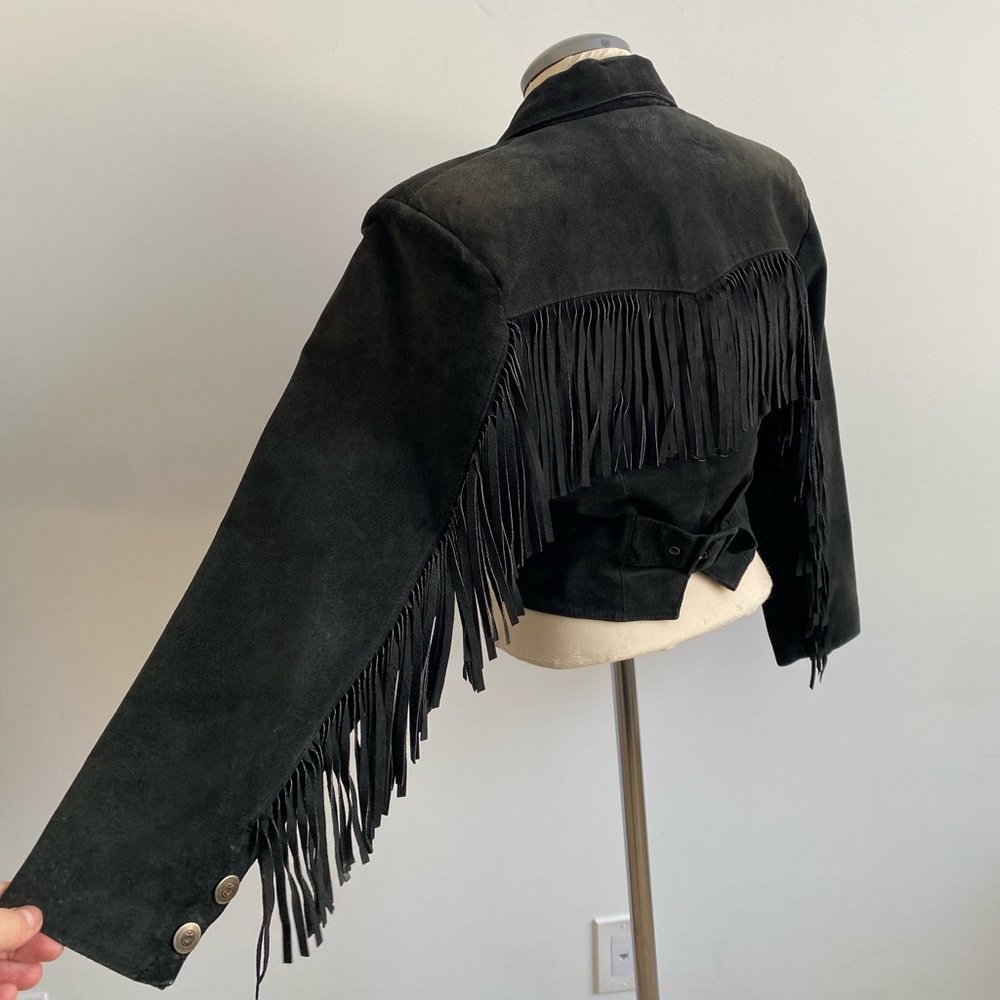 Vintage western style Leather Jacket with Fringe